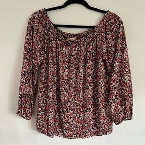 Michael Kors Long Sleeve Blouse Pink Grapefruit Floral Womens L